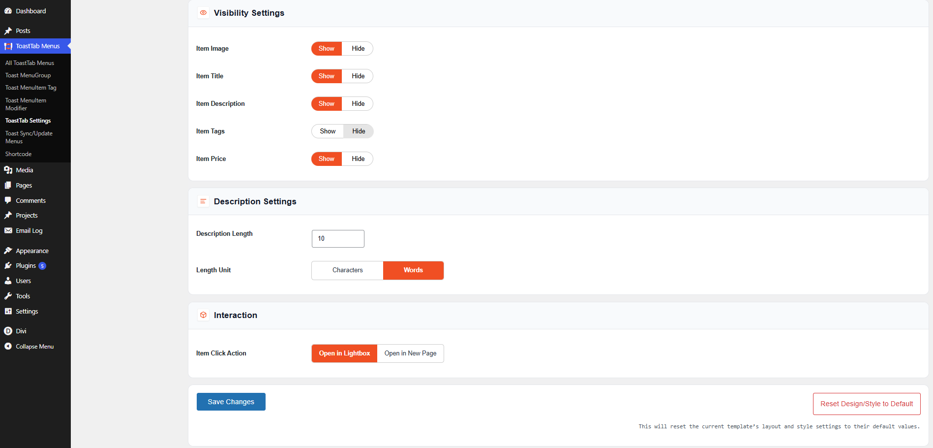 General Settings panel continued