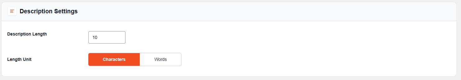 Characters length setting