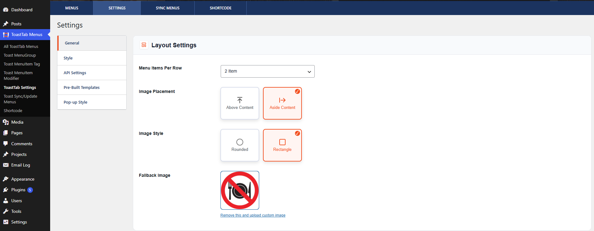 General Settings panel